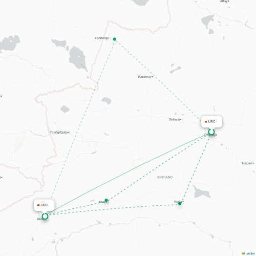Mapa lotu bezpośredniego Urumczi – Aksu