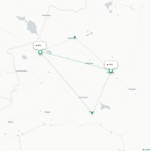 Mapa lotu bezpośredniego Urumczi – Bortala
