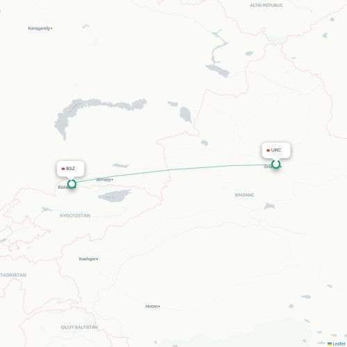 Mapa lotu bezpośredniego Urumczi – Biszkek