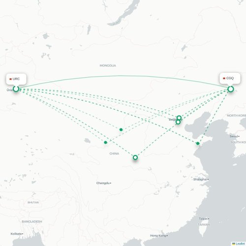 Mapa de vuelo directo Ürümqi - Changchun