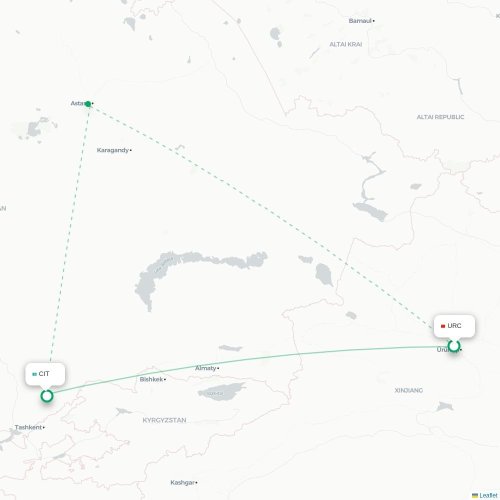 Mapa de vuelo directo Ürümqi - Shymkent