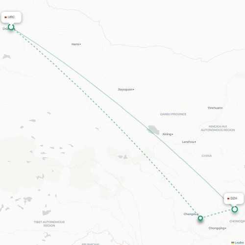 Mapa lotu bezpośredniego Urumczi – Dazhou