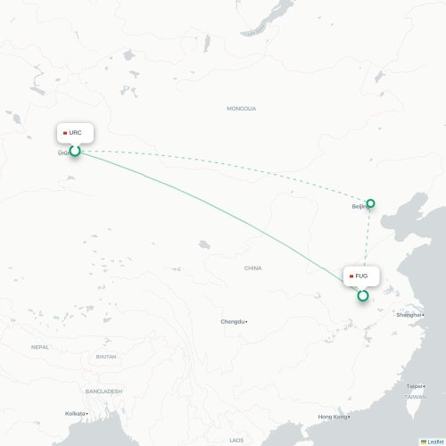 Mapa lotu bezpośredniego Urumczi – Fuyang