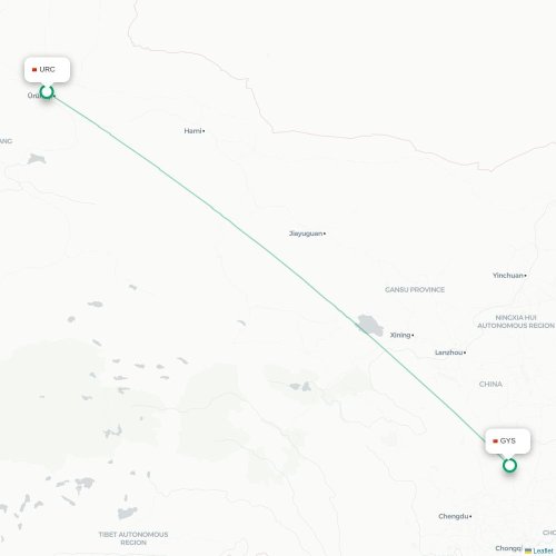 Mapa de vuelo directo Ürümqi - Guangyuan