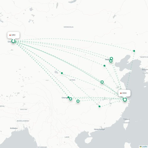 Mapa lotu bezpośredniego Urumczi – Hangzhou