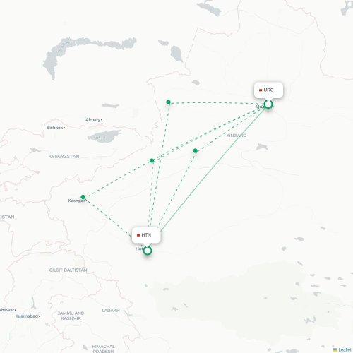 Mapa lotu bezpośredniego Urumczi – Hoten