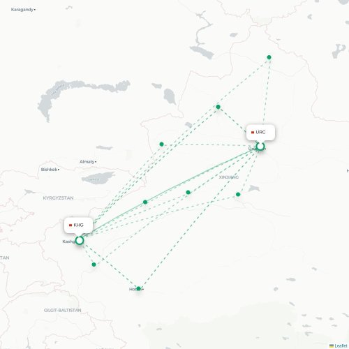 Mapa lotu bezpośredniego Urumczi – Kaszgar