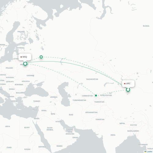 Mapa lotu bezpośredniego Urumczi – Mińsk