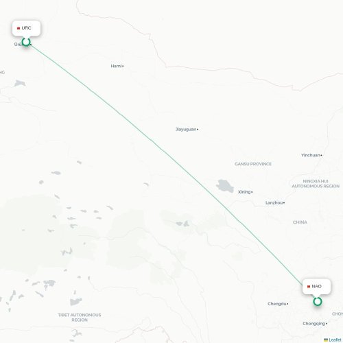 Mapa lotu bezpośredniego Urumczi – Nanchong