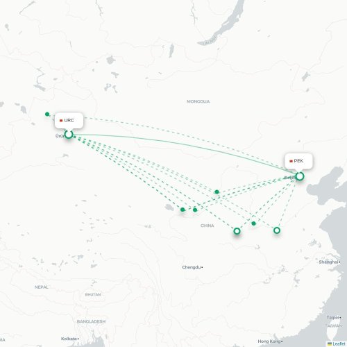 Mapa lotu bezpośredniego Urumczi – Pekin