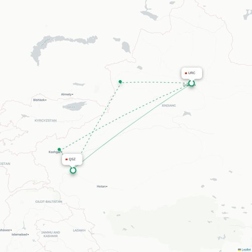 Mapa lotu bezpośredniego Urumczi – Kaszgar