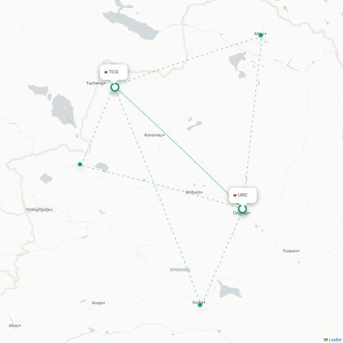 Mapa lotu bezpośredniego Urumczi – Tacheng