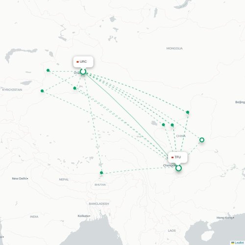 Mapa lotu bezpośredniego Urumczi – Chengdu