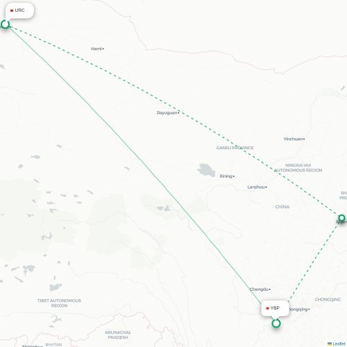 Mapa lotu bezpośredniego Urumczi – Yibin