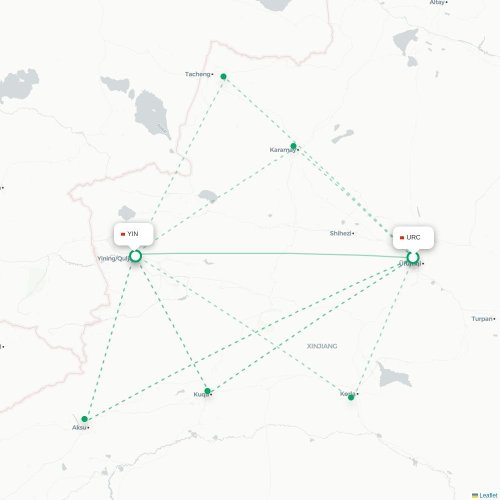 Mapa lotu bezpośredniego Urumczi – Ili
