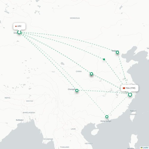 Mapa lotu bezpośredniego Urumczi – Jinhua
