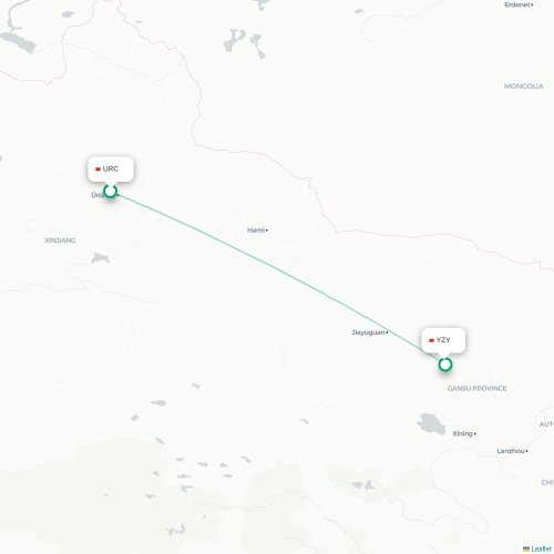 Mapa lotu bezpośredniego Urumczi – Zhangye