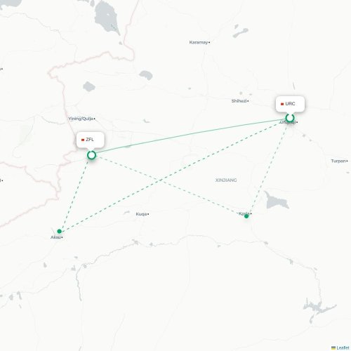 Mapa lotu bezpośredniego Urumczi – Zhaosu