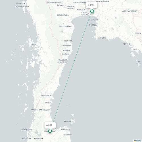 Mapa lotu bezpośredniego Surat Thani – Bangkok