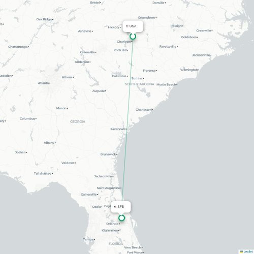 Mapa lotu bezpośredniego Concord – Orlando