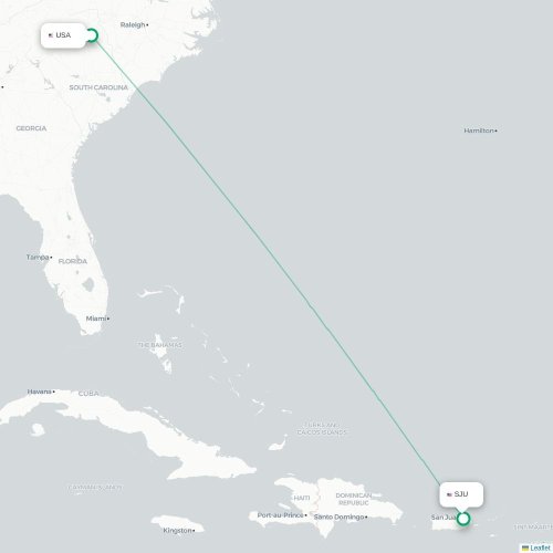 Mapa de vuelo directo Concord - San Juan
