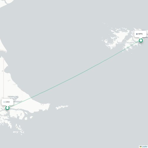 Mapa lotu bezpośredniego Ushuaia – Mount Pleasant