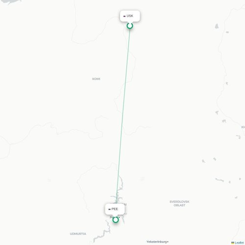 Mapa de vuelo directo Usinsk - Perm