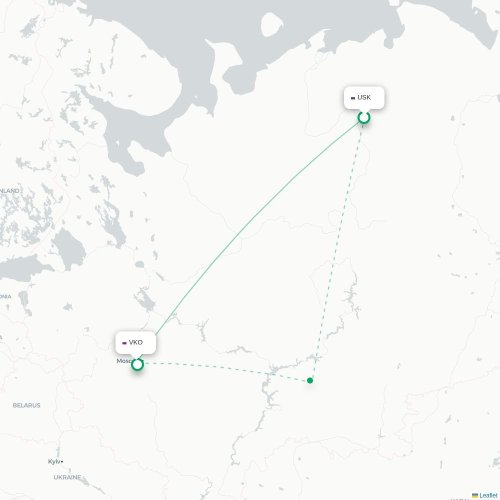 Mapa de vuelo directo Usinsk - Moscú