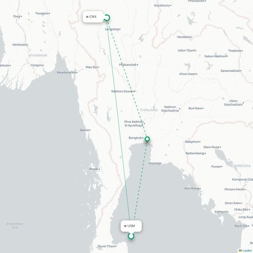 Mapa lotu bezpośredniego Ko Samui – Chiang Mai
