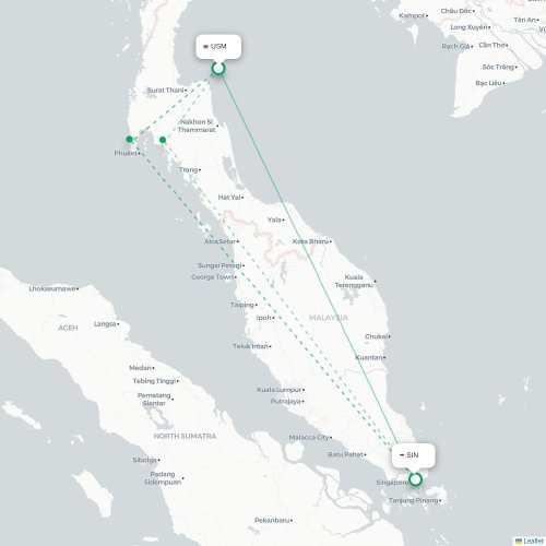 Mapa lotu bezpośredniego Ko Samui – Singapur