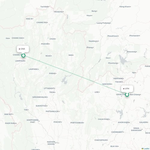 Mapa lotu bezpośredniego Udon Thani – Chiang Mai