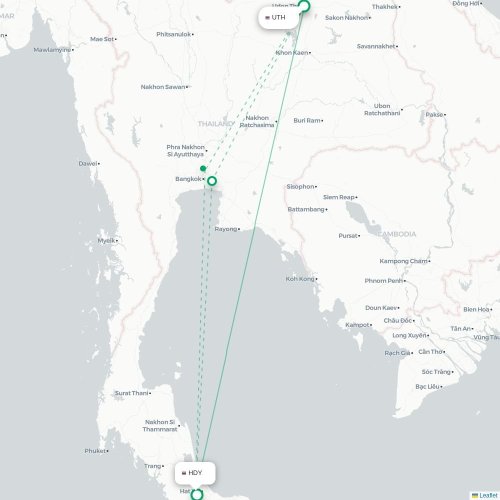 Mapa lotu bezpośredniego Udon Thani – Hat Yai