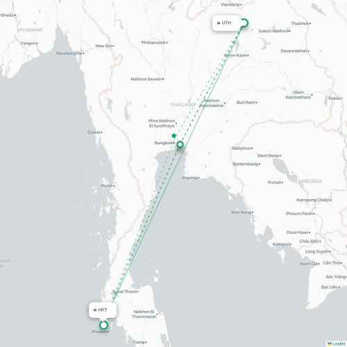 Mapa lotu bezpośredniego Udon Thani – Phuket