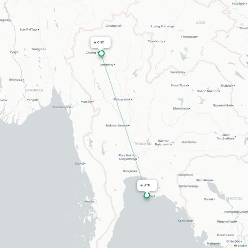 Mapa de vuelo directo Rayong - Chiang Mai