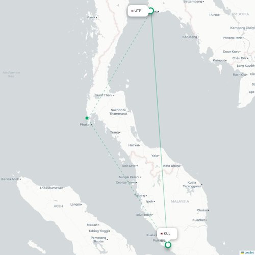 Mapa de vuelo directo Rayong - Kuala Lumpur