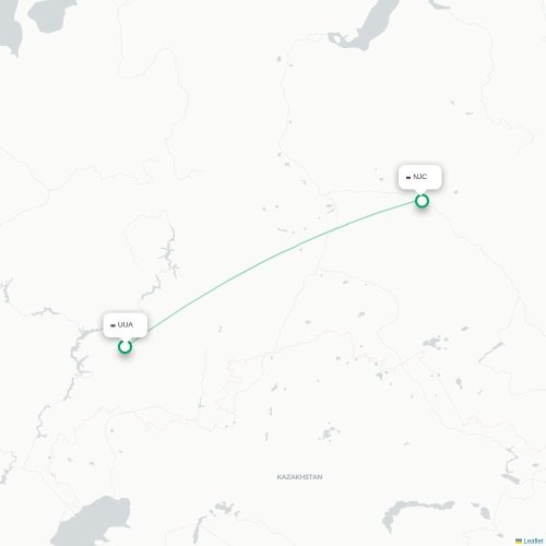 Mapa de vuelo directo Bugulma - Nizhnevártovsk