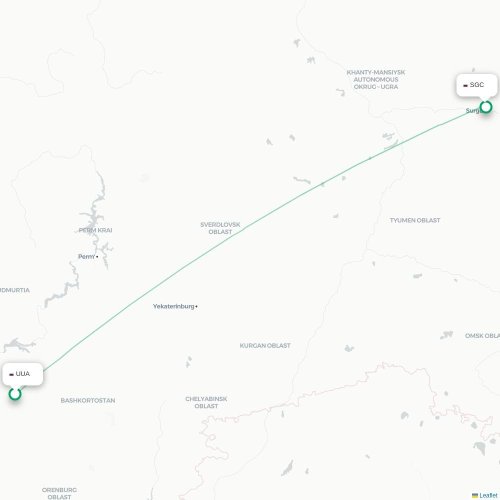 Mapa de vuelo directo Bugulma - Surgut