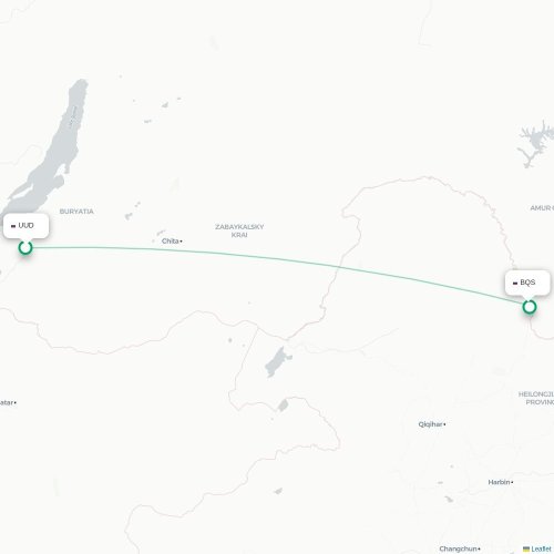 Mapa lotu bezpośredniego Ułan-Ude – Blagoveshchensk