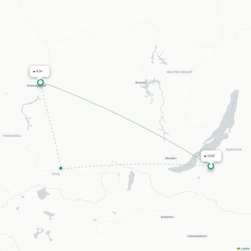 Mapa lotu bezpośredniego Ułan-Ude – Krasnojarsk
