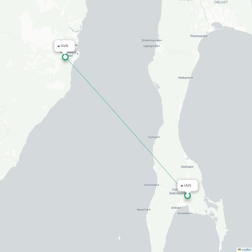 Mapa lotu bezpośredniego Jużno-Sachalińsk – Sovetskaya Gavan