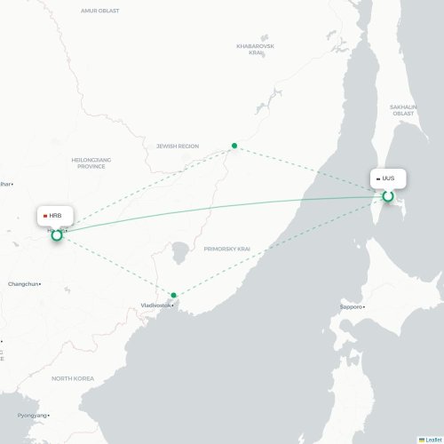 Mapa de vuelo directo Yuzhno-Sajalinsk - Harbin