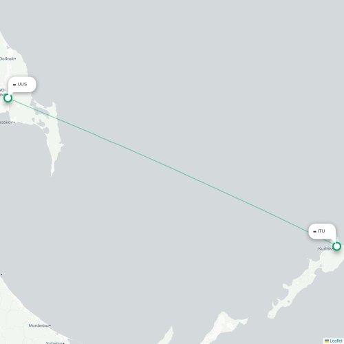 Mapa de vuelo directo Yuzhno-Sajalinsk - Kurilsk
