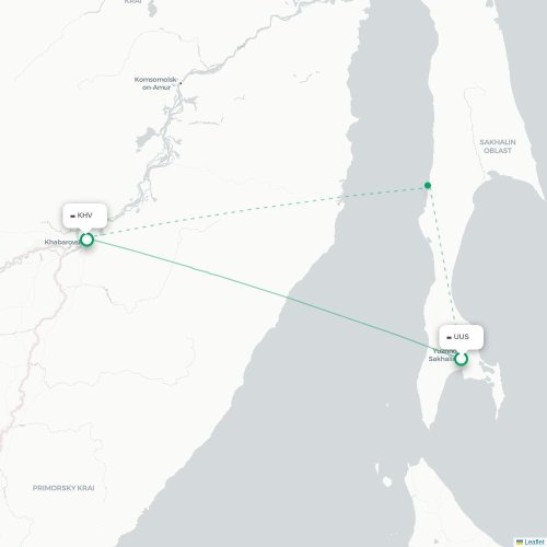 Mapa de vuelo directo Yuzhno-Sajalinsk - Jabárovsk