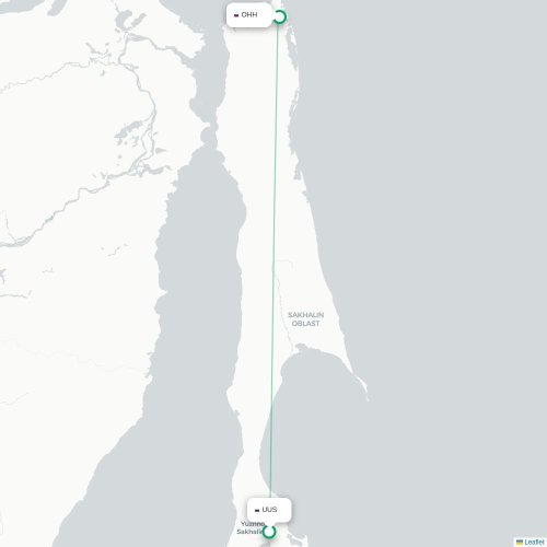 Mapa de vuelo directo Yuzhno-Sajalinsk - Okha