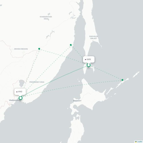 Mapa de vuelo directo Yuzhno-Sajalinsk - Vladivostok