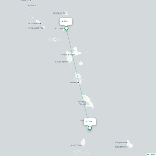 Mapa de vuelo directo Castries - Saint John's