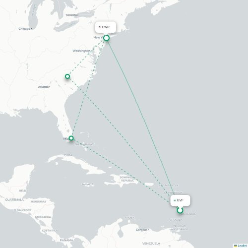 Mapa de vuelo directo Castries - Newark