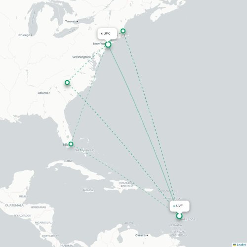 Mapa de vuelo directo Castries - Nueva York