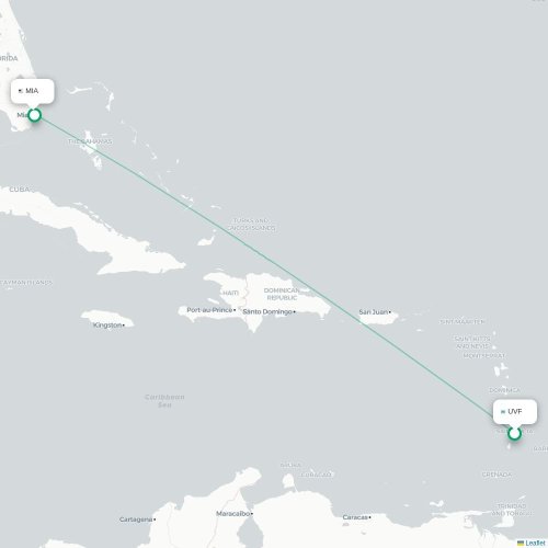 Mapa de vuelo directo Castries - Miami