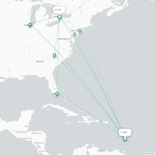 Mapa de vuelo directo Castries - Toronto